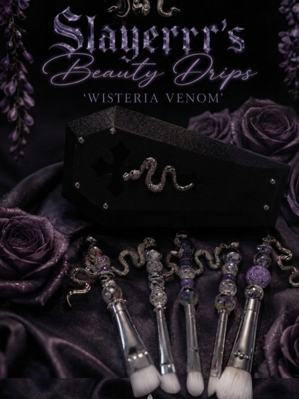 Slayerrs Beauty Drips 'Wisteria Venom' Makeup Brush Set With Coffin